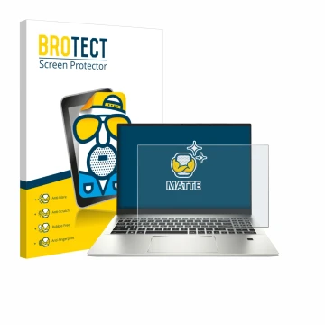 Front side of a product packaging with the brand logo BROTECT. Next to it is the device MSI Prestige A16 AI+ shown with the co