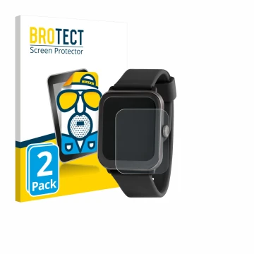 Front side of a product packaging with the brand logo BROTECT. Next to it is the device Sector Smartwatch S-08 shown with the 