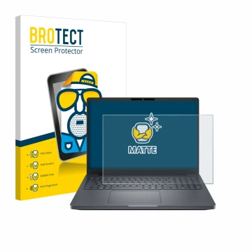 Front side of a product packaging with the brand logo BROTECT. Next to it is the device Dell Pro Max 16 Plus shown with the co