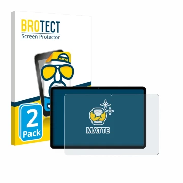 Front side of a product packaging with the brand logo BROTECT. Next to it is the device Xiaomi Poco Pad M1 shown with the corr