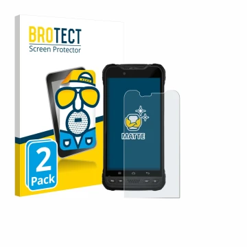 Front side of a product packaging with the brand logo BROTECT. Next to it is the device Zebra Xplore M60 shown with the corres