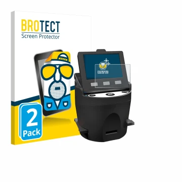 Front side of a product packaging with the brand logo BROTECT. Next to it is the device Kodak SCANZA shown with the correspond