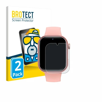 Front side of a product packaging with the brand logo BROTECT. Next to it is the device Naixues Kids Smartwatch GPS shown with
