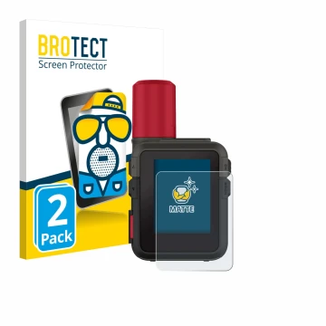 Front side of a product packaging with the brand logo BROTECT. Next to it is the device Garmin inReach Mini 3 Plus shown with 