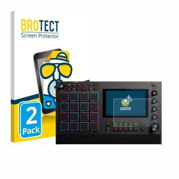 Front side of a product packaging with the brand logo BROTECT. Next to it is the device Akai MPC Live III shown with the corre