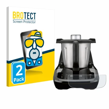 Front side of a product packaging with the brand logo BROTECT. Next to it is the device SilverCrest Monsieur Cuisine compact s