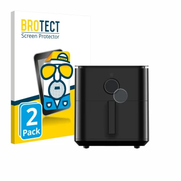 Front side of a product packaging with the brand logo BROTECT. Next to it is the device Xiaomi Air Fryer 6.5 L shown with the 