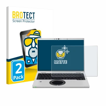 Front side of a product packaging with the brand logo BROTECT. Next to it is the device Panasonic CF-FV3 shown with the corres