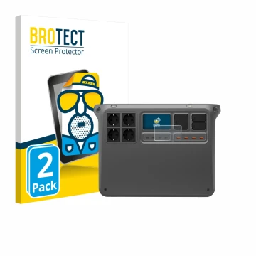 Front side of a product packaging with the brand logo BROTECT. Next to it is the device DJI Power 2000 shown with the correspo