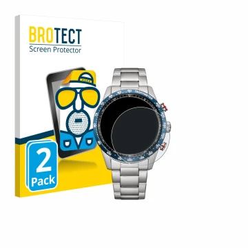 Front side of a product packaging with the brand logo BROTECT. Next to it is the device Citizen CA4716-50L shown with the corr