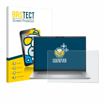 Front side of a product packaging with the brand logo BROTECT. Next to it is the device Dell Inspiron 16 Plus 7630 shown with 