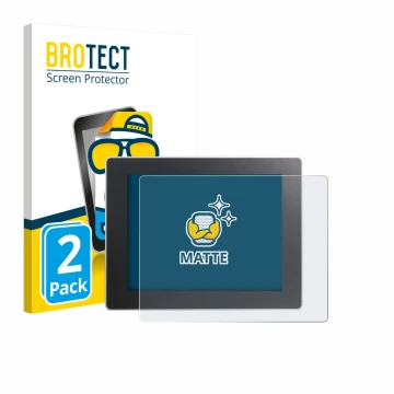 Front side of a product packaging with the brand logo BROTECT. Next to it is the device Weintek cMT3092X shown with the corres