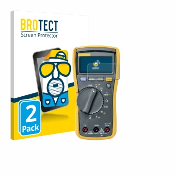 Front side of a product packaging with the brand logo BROTECT. Next to it is the device Fluke 115 shown with the corresponding