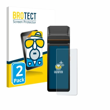 Front side of a product packaging with the brand logo BROTECT. Next to it is the device Sunmi V3 A13 shown with the correspond