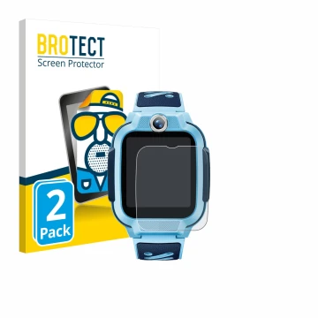 Front side of a product packaging with the brand logo BROTECT. Next to it is the device Imoo Watch Phone Z3 shown with the cor