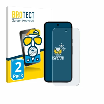 Front side of a product packaging with the brand logo BROTECT. Next to it is the device Google Pixel 10a shown with the corres