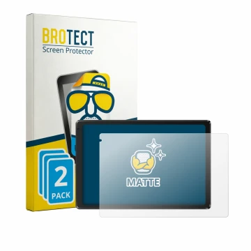 Front side of a product packaging with the brand logo BROTECT. Next to it is the device Laptok Tablet 10.1