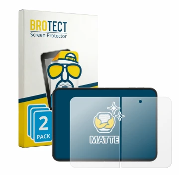 Front side of a product packaging with the brand logo BROTECT. Next to it is the device Apple iPhone Duo (Inner display) shown