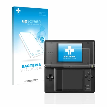 Front side of a product packaging with the brand logo upscreen. Next to it is the device Nintendo DS LITE shown with the corre