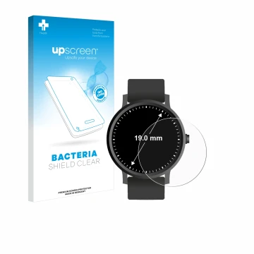 Front side of a product packaging with the brand logo upscreen. Next to it is the device Watches (Circular, ø: 19 mm) shown wi