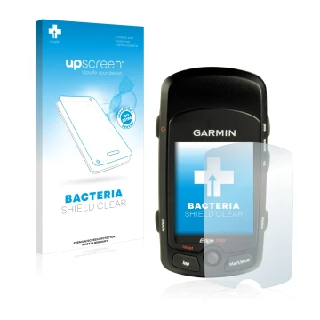 Front side of a product packaging with the brand logo upscreen. Next to it is the device Garmin Edge 705 shown with the corres