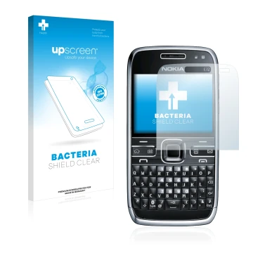 Front side of a product packaging with the brand logo upscreen. Next to it is the device Nokia E72 shown with the correspondin