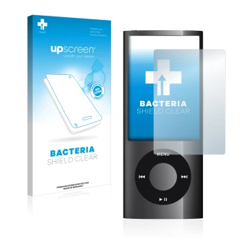 Front side of a product packaging with the brand logo upscreen. Next to it is the device Apple iPod nano 2009 (5th. Gen.) show