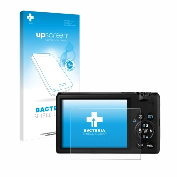 Front side of a product packaging with the brand logo upscreen. Next to it is the device Canon PowerShot S95 shown with the co