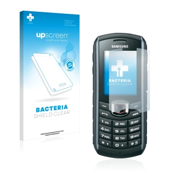 Front side of a product packaging with the brand logo upscreen. Next to it is the device Samsung B2710 shown with the correspo