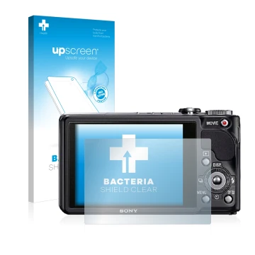 Front side of a product packaging with the brand logo upscreen. Next to it is the device Sony Cyber-Shot DSC-HX9V shown with t