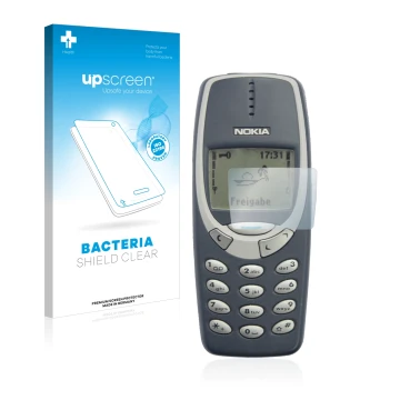 Front side of a product packaging with the brand logo upscreen. Next to it is the device Nokia 3310 2011 shown with the corres