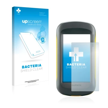 Front side of a product packaging with the brand logo upscreen. Next to it is the device Garmin Montana 600 shown with the cor