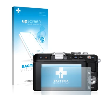 Front side of a product packaging with the brand logo upscreen. Next to it is the device Olympus PEN E-PL3 shown with the corr