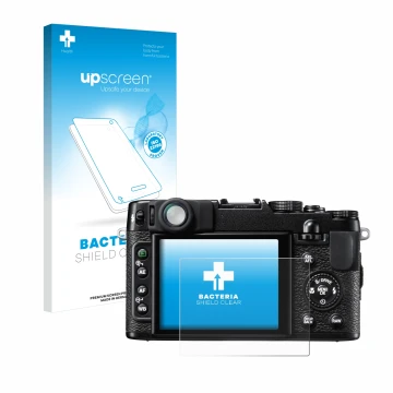 Front side of a product packaging with the brand logo upscreen. Next to it is the device Fujifilm FinePix X10 shown with the c