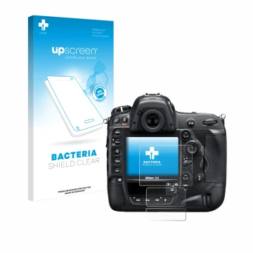 Front side of a product packaging with the brand logo upscreen. Next to it is the device Nikon D4 shown with the corresponding