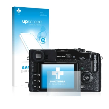 Front side of a product packaging with the brand logo upscreen. Next to it is the device Fujifilm X-Pro1 shown with the corres