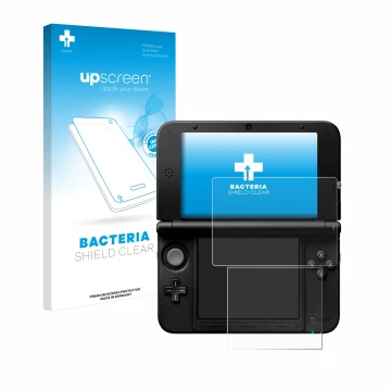 Front side of a product packaging with the brand logo upscreen. Next to it is the device Nintendo 3DS XL SPM7800 shown with th