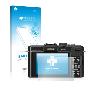 Front side of a product packaging with the brand logo upscreen. Next to it is the device Panasonic Lumix DMC-LX7 shown with th