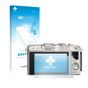Front side of a product packaging with the brand logo upscreen. Next to it is the device Olympus PEN Lite E-PL5 shown with the