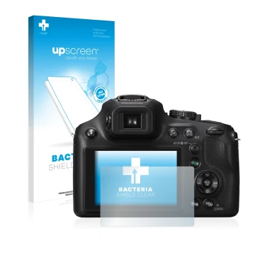 Front side of a product packaging with the brand logo upscreen. Next to it is the device Panasonic Lumix DMC-FZ72 shown with t