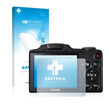 Front side of a product packaging with the brand logo upscreen. Next to it is the device Canon PowerShot SX510 HS shown with t