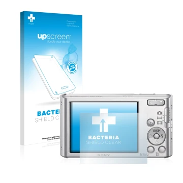 Front side of a product packaging with the brand logo upscreen. Next to it is the device Sony Cyber-Shot DSC-W830 shown with t