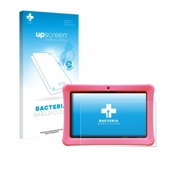 Front side of a product packaging with the brand logo upscreen. Next to it is the device Contixo Kids 7