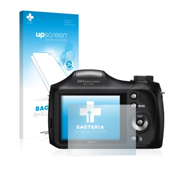 Front side of a product packaging with the brand logo upscreen. Next to it is the device Sony Cyber-Shot DSC-H300 shown with t