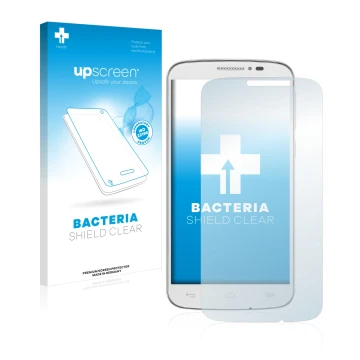 Front side of a product packaging with the brand logo upscreen. Next to it is the device Alcatel One Touch Pop C7 7040E shown 