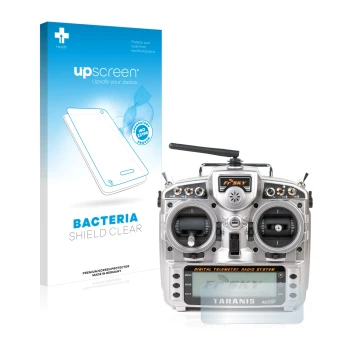 Front side of a product packaging with the brand logo upscreen. Next to it is the device FrSky Taranis X9D shown with the corr