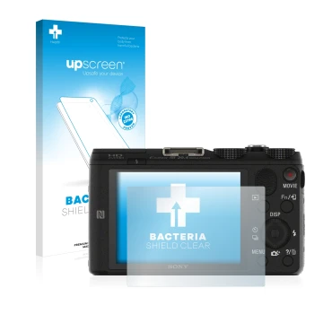 Front side of a product packaging with the brand logo upscreen. Next to it is the device Sony Cyber-Shot DSC-HX60V shown with 
