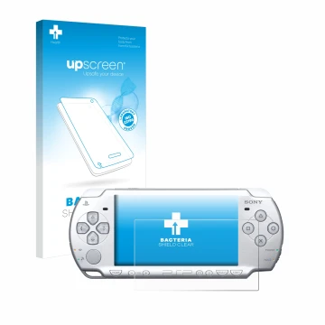 Front side of a product packaging with the brand logo upscreen. Next to it is the device Sony PSP 2004 shown with the correspo