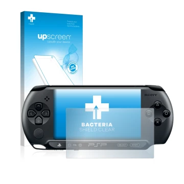 Front side of a product packaging with the brand logo upscreen. Next to it is the device Sony PSP 2000 shown with the correspo