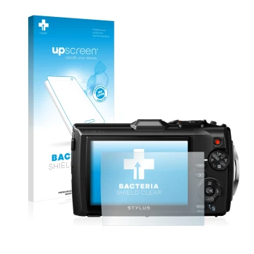Front side of a product packaging with the brand logo upscreen. Next to it is the device Olympus Stylus Tough TG-3 shown with 